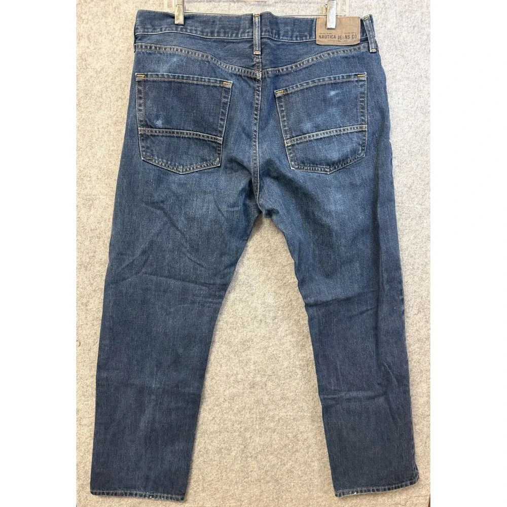 Nautica Jeans Co. Dark Wash Blue Jeans Relaxed Fit Mens' size 36x32 100% Cotton